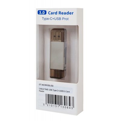 CABLETIME card reader CT-ACMCD2-ZG για SD & micro SD, USB/USB-C σύνδεση, 5Gbps, γκρι | CARD READERS στο smart-tech.gr
