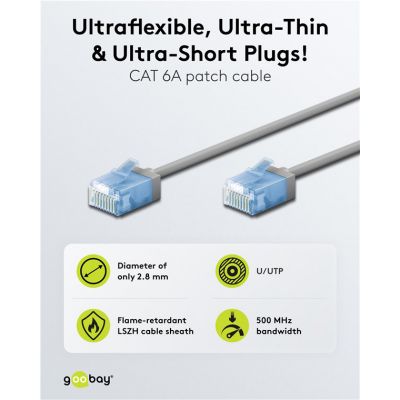 GOOBAY καλώδιο δικτύου 74228, CAT 6A U/UTP, ultra slim, copper, 500MHz, 15m, γκρι | Καλώδια δικτύου στο smart-tech.gr