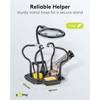 GOOBAY βάση στήριξης πλακέτας 76558 με μεγεθυντικό φακό & θέση για κολλητήρι, 4x βραχίονες, μαύρη | Κολλητήρια - Συγκόλληση στο smart-tech.gr