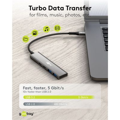 GOOBAY USB hub 76563, 4x θυρών, USB 3.2, 5Gbps, USB-C σύνδεση, γκρι | CARD READERS στο smart-tech.gr