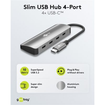 GOOBAY USB hub 76565, 4x θυρών, USB 3.2, 10Gbps, USB-C σύνδεση, γκρι | CARD READERS στο smart-tech.gr