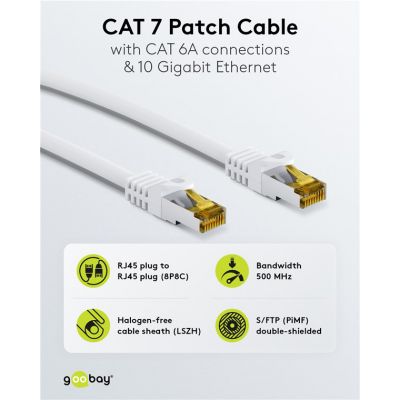 GOOBAY καλώδιο δικτύου 91090, CAT 7 S/FTP, copper, 500MHz, 0.50m, λευκό | Καλώδια δικτύου στο smart-tech.gr