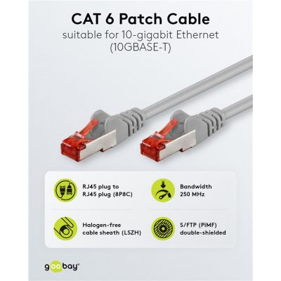 GOOBAY καλώδιο δικτύου 50887, CAT 6 S/FTP, copper, 250MHz, 2m, γκρι | Καλώδια δικτύου στο smart-tech.gr