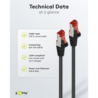 GOOBAY καλώδιο δικτύου 68693, CAT 6 S/FTP, copper, 250MHz, 1m, μαύρο | Καλώδια δικτύου στο smart-tech.gr