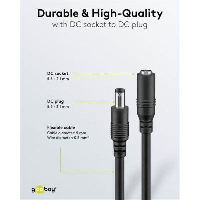 GOOBAY καλώδιο προέκτασης τροφοδοσίας 71399, 5.5x2.1mm, 3m, μαύρο | ΕΠΙΤΟΙΧΙΟΙ ΦΟΡΤΙΣΤΕΣ USB & ΚΑΛΩΔΙΑ ΦΟΡΤΙΣΗΣ στο smart-tech.gr