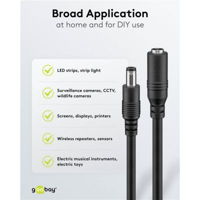 GOOBAY καλώδιο προέκτασης τροφοδοσίας 71399, 5.5x2.1mm, 3m, μαύρο | ΕΠΙΤΟΙΧΙΟΙ ΦΟΡΤΙΣΤΕΣ USB & ΚΑΛΩΔΙΑ ΦΟΡΤΙΣΗΣ στο smart-tech.gr