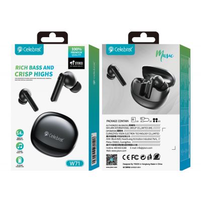 CELEBRAT earphones με θήκη φόρτισης W71, True Wireless, 10mm, 30/200mAh, μαύρα | Ακουστικά Bluetooth στο smart-tech.gr