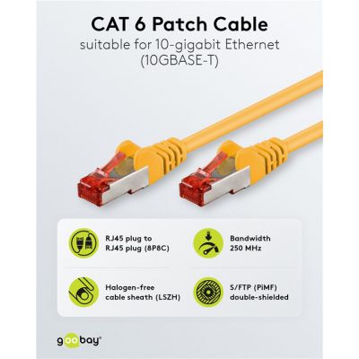 GOOBAY καλώδιο δικτύου 68299, CAT 6 S/FTP, copper, 250MHz, 0.50m, κίτρινο | Καλώδια δικτύου στο smart-tech.gr