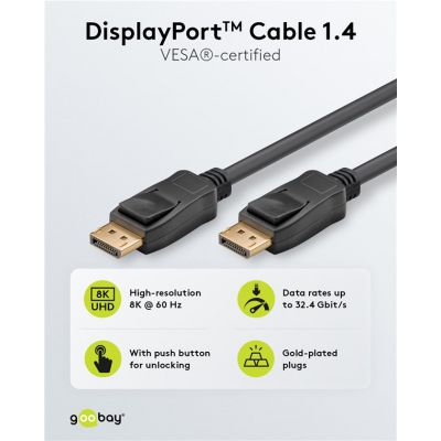 GOOBAY καλώδιο DisplayPort 74778, VESA Certified, 8K/60Hz, 32.4 Gbps, 2m, μαύρο | Λοιπά Καλώδια, Adaptors & Μετατροπείς στο smart-tech.gr