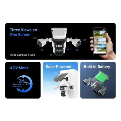 VSTARCAM smart ηλιακή κάμερα BG621SR, triple lens, 2MP, 4G, SD, PTZ, IP66 | Διαδικτυακές IP Κάμερες στο smart-tech.gr