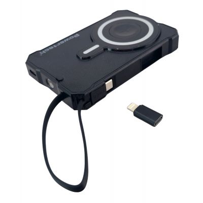 POWERTECH ηλιακό power bank PT-1505 με καλώδιο & φακό, 10000mah, magnetic wireless, 35W, μαύρο | POWER BANKS στο smart-tech.gr