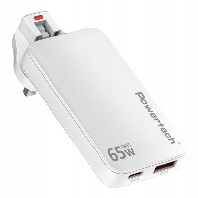 POWERTECH φορτιστής τοίχου PT-1532, EU/UK/CN βύσμα, USB/USB-C, 65W, GaN, λευκός | ΦΟΡΤΙΣΤΕΣ / ΤΡΟΦΟΔΟΤΙΚΑ USB στο smart-tech.gr