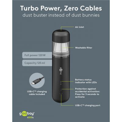 GOOBAY 2 σε 1 σκουπάκι χειρός & air duster 77829, 120W, 6000mAh, μαύρο | Μηχανήματα - Πολύμετρα στο smart-tech.gr