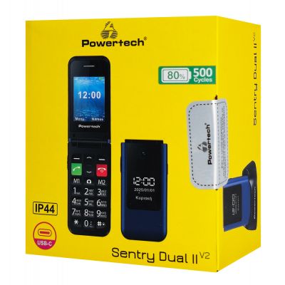 POWERTECH Κινητό Τηλέφωνο Sentry Dual II, 2 οθόνες, SOS Call, μπλε | Κινητά Τηλέφωνα για Ηλικιωμένους στο smart-tech.gr