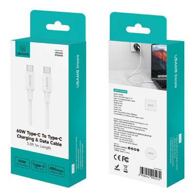 USAMS καλώδιο USB-C SJ763, 60W, 480Mbps, 1m, λευκό | Καλώδια USB-C (Type-C) στο smart-tech.gr