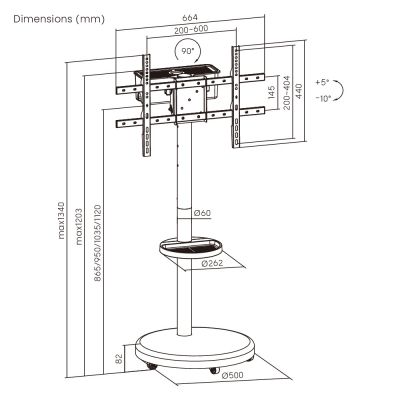 BRATECK βάση τηλεόρασης δαπέδου FS38-46TWE, 37-86", έως 50kg, με ράφι & cable management, ροδάκια, μαύρη | ΒΑΣΕΙΣ ΣΤΗΡΙΞΗΣ ΣΥΣΚΕΥΩΝ στο smart-tech.gr