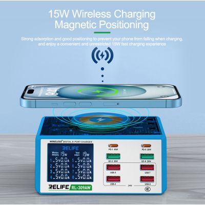 RELIFE σταθμός φόρτισης RL-309AW, 6x USB/2x USB-C/wireless, 100W, λευκός | ΦΟΡΤΙΣΤΕΣ / ΤΡΟΦΟΔΟΤΙΚΑ USB στο smart-tech.gr