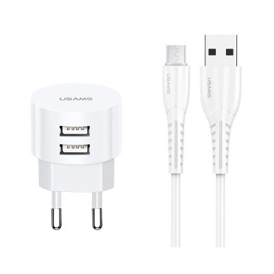 USAMS φορτιστής τοίχου T20 & καλώδιο Micro USB, 2x USB, 2.1A, λευκός | ΦΟΡΤΙΣΤΕΣ / ΤΡΟΦΟΔΟΤΙΚΑ USB στο smart-tech.gr