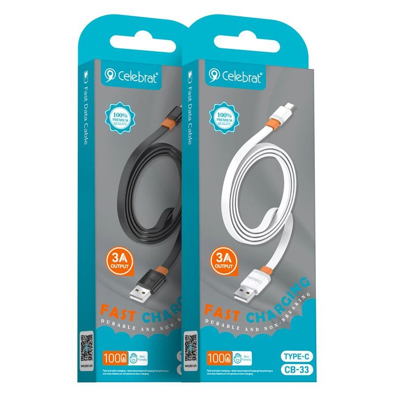 CELEBRAT καλώδιο USB-C σε USB CB-33C, flat, 3A, 1m, μαύρο